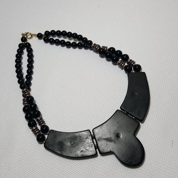 Vintage Statement Piece Necklace Made in Japan Copper Gold Black Silver 16 Inch - Picture 5 of 6